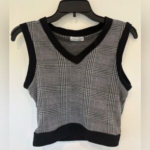 Black and Gray Plaid Knit Vest
